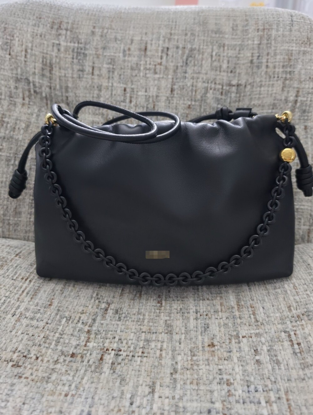 Black Women's Shoulder Bag with Chain Detail